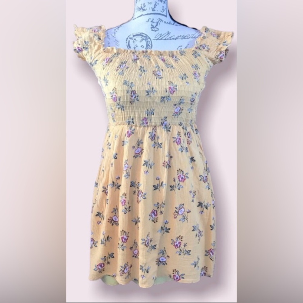Sky and Sparrow, Yellow Floral Boho Dress, Lined, Size M